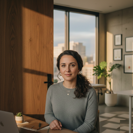 Professional at her desk — focused, unbothered, protected
